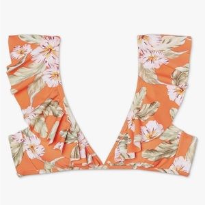 neon orange ruffle sleeve bikini top